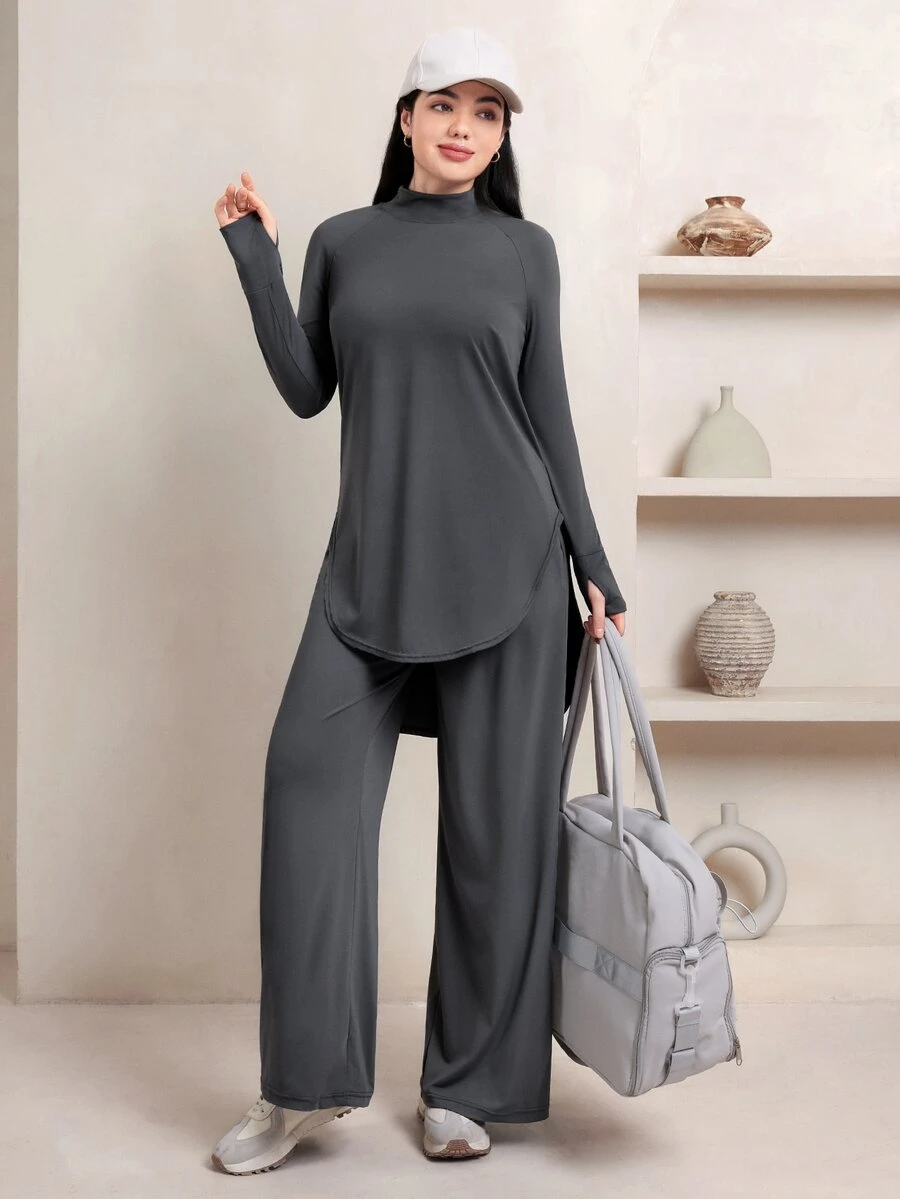 Veilorie Women's Long Sleeve Top And Loose Pants With Pockets Sports Set - Dark Grey - View 1