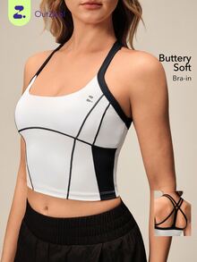 OutZeal Women Sports Tank Gym Yoga Halter Neck Crisscross Straps Bra-In With Removable Pads Summer Vest - Blue and White - View 8