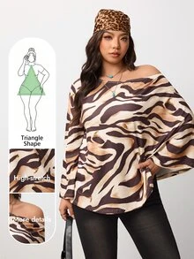 Enliva Plus-Size Retro Brown Leopard Print One-Shoulder Women's Top Pear Body,Triangle Body - Multicolor - View 1