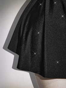 SHEIN ICON Plus Size Y2K Fur Collar Square Neck Backless Square Neck Deep V Cross Tie Mini Dress, Sexy Christmas Party Snow Dress - Black - View 10