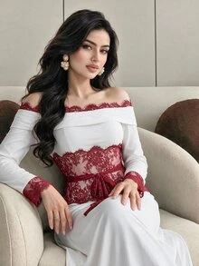 Modelyn Women's Elegant Lace Off-Shoulder Sexy Dress - White - View 7