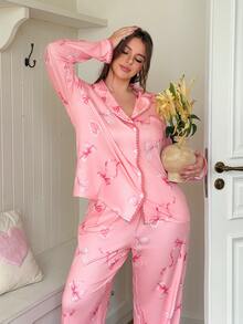Slumberry CURVE Bộ đồ ngủ size lớn họa tiết nơ Sweet Heart - Hồng - Xem 4