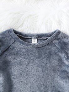 SHEIN 青少年男孩純色兒童插肩袖長袖上衣與長褲家居服 - 灰色 - 查看 3