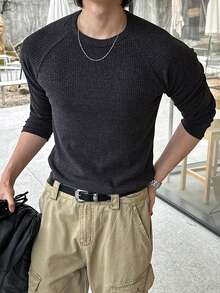 DAZY Spring/Autumn Dark Grey Fitted Men's T-Shirt - Dark Grey - View 4