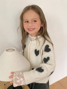 Hapijoa Young Girl Fall Clothes Young Girl) Patchwork Contrast Color Ruffle Trim Fitted Long Sleeve Round Neck Drawstring Tie Casual Cardigan - White - View 6