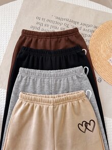 SHEIN 3件組女嬰愛心印花鬆緊腰長款冬季長褲 - 彩色 - 查看 3