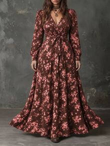 Linhara CURVE Plus Size Women's V-Neck Floral Print Casual Party Summer Dress - Multicolor - View 3