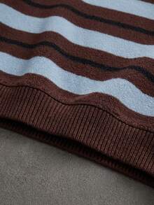 Boys' Vintage Preppy Style Crew Neck Sweatshirt, Brown Blue And Black Striped Pattern, Ribbed Collar Cuffs And Hem, Casual Everyday Wear For Spring Autumn Winter - Multicolor - View 5