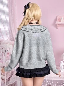 Sweetness Women's Cute Doll Collar Bow Decor Casual Versatile Knit Cardigan For Outerwear - Grey - View 6