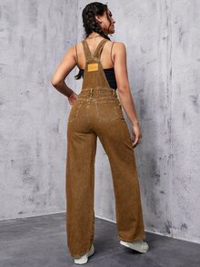 Flexra Women's Casual Straight Leg Denim Overalls With Pockets - Brown - View 2