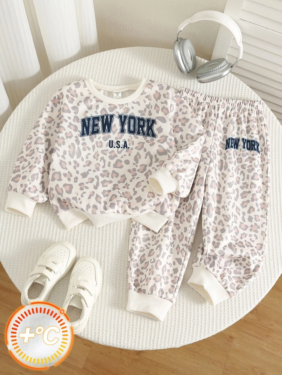 Young Boy Letter Pattern Knit Soft Crew Neck Long Sleeve Pullover Sweatshirt And Elastic Waist Long Pants 2 Pieces Set, Versatile And Comfortable - Grey - View 1