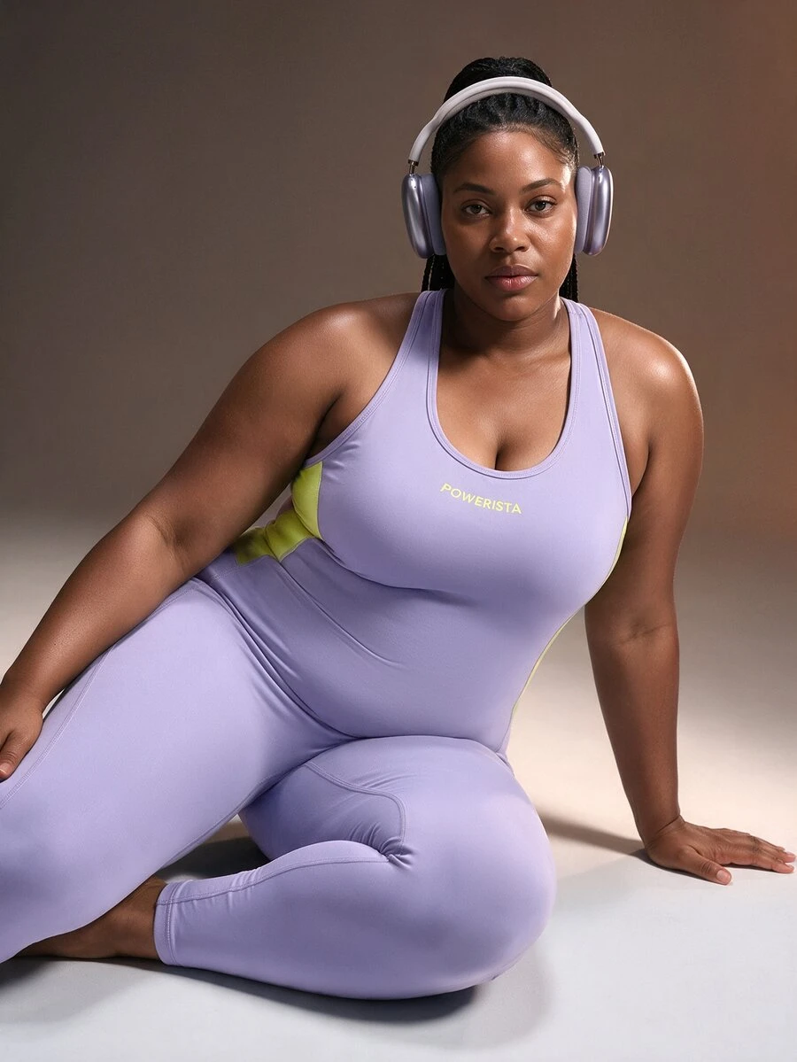 Powerista Women's Plus Size Letter Print Sports Leggings - Purple - View 1