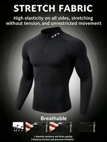 GymBeat Men's Stand Collar Pleated Slim Fit Versatile Daily Travel Sports T-Shirt - Black - View 5