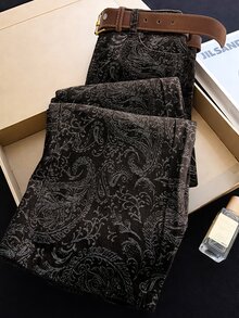 EMERY ROSE 大尺碼女款休閒寬腿牛仔褲，佩斯利花紋，四季皆宜 - 黑色 - 查看 1