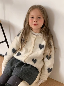 Hapijoa Young Girl Fall Clothes Young Girl) Patchwork Contrast Color Ruffle Trim Fitted Long Sleeve Round Neck Drawstring Tie Casual Cardigan - White - View 2