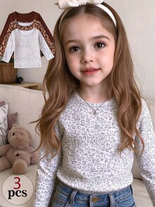 SHEIN 3件組少女經典休閒寬鬆圓領長袖T恤，時尚純白色基礎上衣，適合夏季校園與春秋穿著 - 彩色 - 查看 3