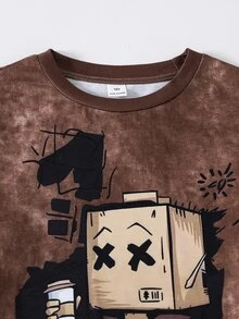 SHEIN 青少年男孩卡通印花長袖上衣與長褲居家服 - 彩色 - 查看 3
