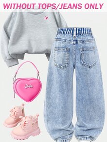 Young Girl) New Casual Fashion Minimalist Versatile Light Blue Washed Straight Leg Denim Jeans - Light Wash - View 2