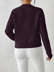 Sprig & Strand Cable Knit Drop Shoulder Sweater,Long Sleeve Tops Knit Pullover Fall Winter - Red Violet - View 2