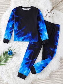 SHEIN 青少年男孩發光火焰印花長袖上衣與長褲睡衣套裝 - 彩色 - 查看 6