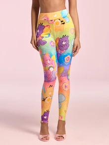 SHEIN X Care Bears Damleggings med tecknat tryck och hög midja - Gul - Visa 4