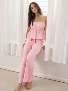 Ocili Striped Cotton Holiday Bow Red Suspender Long Pants Women's Pajama Set - Pink - View 6