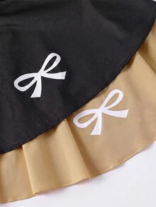 SHEIN 青少年女孩緊身褲，休閒制服風可愛優雅 2 合 1 裙褲，附蝴蝶結圖案，適合春、秋、夏，適合學校穿著，灰色黑色 - 彩色 - 查看 6