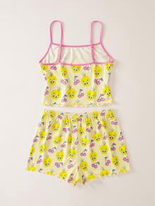 LOONEY TUNES X SHEIN Women's Camisole Top And Shorts Pajama Set LOONEY TUNES - Yellow - View 2