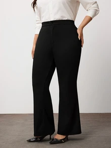 Enliva Plus Size High Waist Slight Flare Tailored Pants With Back Elastic Waist For Hourglass - Black - View 6