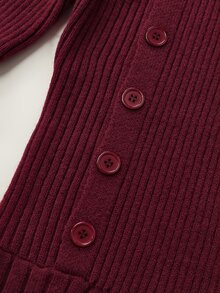 Autumina Autumn/Winter Burgundy Turn-Down Collar Button-Up Slim Fit Women's Sweater - Burgundy - View 4