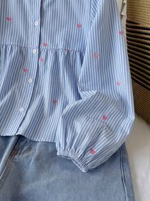 SHEIN Tween女孩休閒日常舒適寬鬆荷葉領上衣KIDS - 彩色 - 查看 3