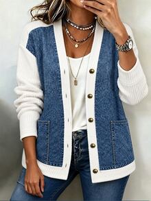 Linhara Plus Size Women's Long Sleeve Denim Digital Print Patchwork Fashion Versatile New Commuter Jacket - Blue - View 3