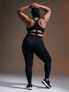 Powerista Women's Plus Size Solid Color Casual Daily Wear Sports Leggings - Black - View 7