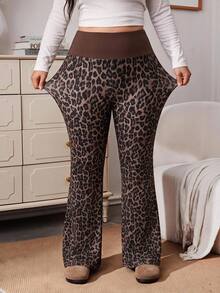 Enliva Plus Size Stretch PU Flare Pants Compatible With Apple Body Round Body - Black - View 5