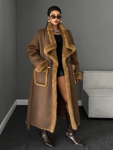 Maweii Plus Size Women's Fashion Versatile Winter Faux Fur Coat - Coffee Brown - View 4