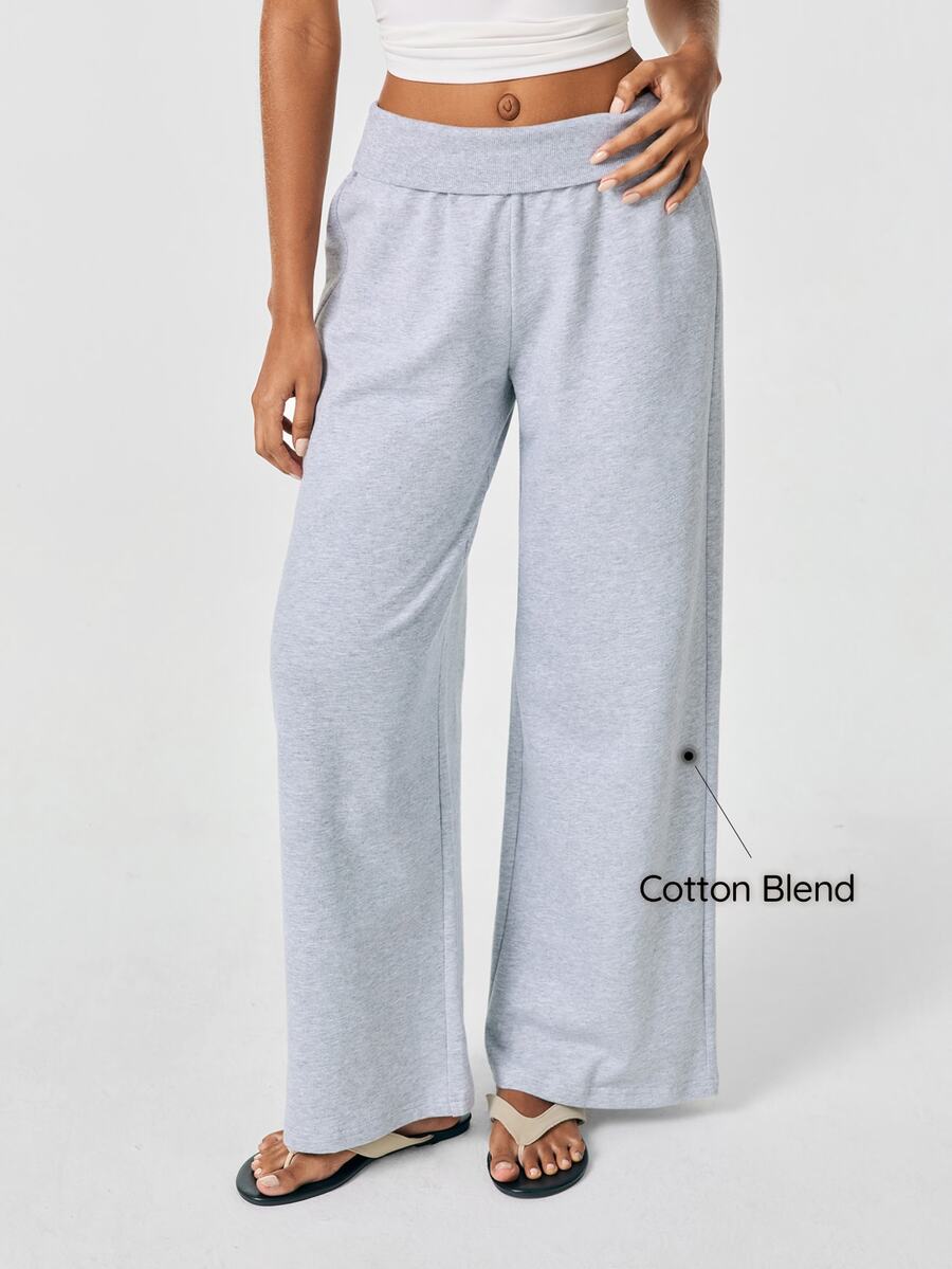 SHAPORA Women's Solid Color Low Waist Wide Leg Loose Casual Pants Home Wear Gray Autumn Style - Light Grey - View 1
