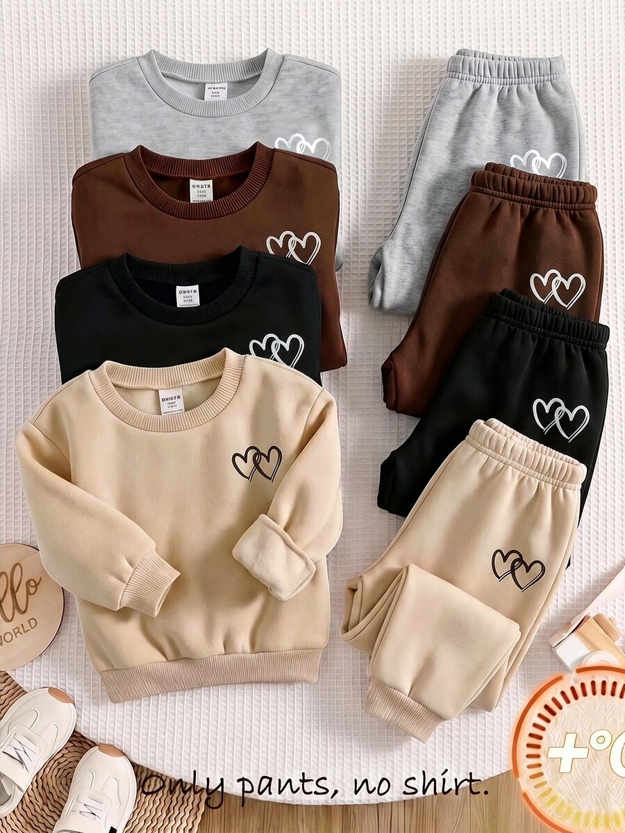 SHEIN 3件組女嬰愛心印花鬆緊腰長款冬季長褲 - 彩色 - 查看 1