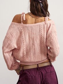 Bohemela Women's Camisole Inner Layer And Solid Color Long Sleeve Knit Top 2 Pieces Set - Pink - View 7