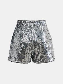 SHEIN Tween Girls Tween Girl Silver Sequin Shorts A-Line Pants, Soft And Comfortable For Holiday Party, Dance, Daily Casual Wear, Versatile - Silver - View 2