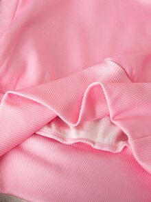 SHEIN 青少年女孩 2件組秋冬套裝 扇形邊飾刺繡粉色連帽上衣與豹紋寬腿運動長褲套裝 - 粉色 - 查看 5