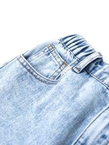 Girls' Pink Heart Digital Print Wide Leg Jeans, Elastic Waist Loose Fit Comfortable Soft Pure Cotton Versatile Straight Leg Denim Pants - Light Wash - View 5