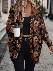 Lounesse Autumn/Winter New Casual Minimalist Versatile Maple Leaf & Fallen Leaf Pattern Women's Lightweight Jacket, Old Money Style - Multicolor - View 1
