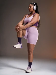 Powerista Colorblock Adjustable Plus Size Women's Sports Bra - Purple - View 7