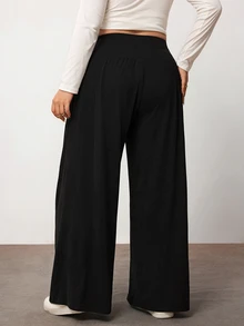 Enliva Plus-Size Women's Casual Stretch Black Pants, Perfect For Lounging At Home Apple,Rounded Body - Black - View 2