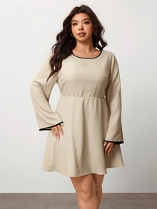 Enliva Plus-Size Women's Color-Blocked Bell-Sleeve Casual Long-Sleeved Dress Pear Body,Triangle Body - Multicolor - View 4