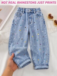 Young Girl) New Casual Fashion Minimalist Versatile Light Blue Washed Straight Leg Denim Jeans - Light Wash - View 3