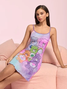 SHEIN X Care Bears Women's Cartoon Print Spaghetti Strap Nightgown - Purple - View 8