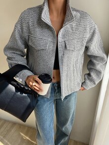 Livesso Women's Long Sleeve Zip-Up Casual Versatile Regular Fit Jacket - Grey - View 5