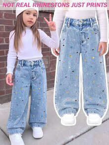 Young Girl) New Casual Fashion Minimalist Versatile Light Blue Washed Straight Leg Denim Jeans - Light Wash - View 4