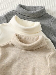 Cozy Pixies 3件組男嬰保暖內裡高領長袖休閒上衣，字母貼布設計 - 白色 - 查看 4